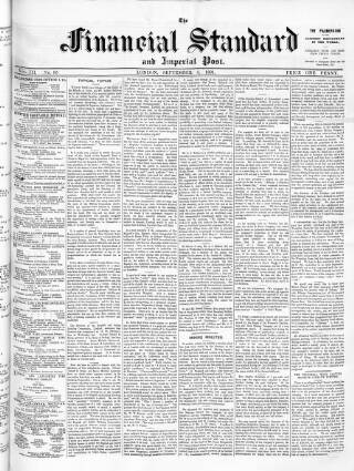 cover page of Financial Standard published on September 5, 1891