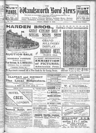 cover page of Wandsworth Borough News published on March 19, 1909