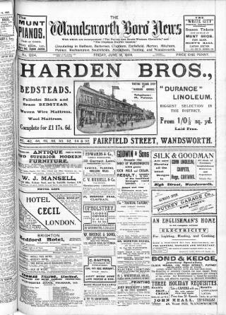 cover page of Wandsworth Borough News published on June 18, 1909