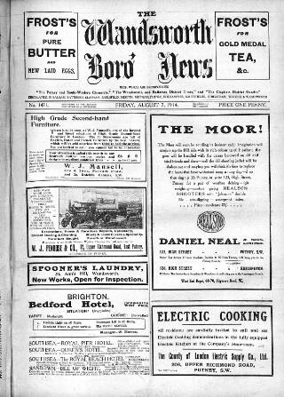 cover page of Wandsworth Borough News published on August 7, 1914
