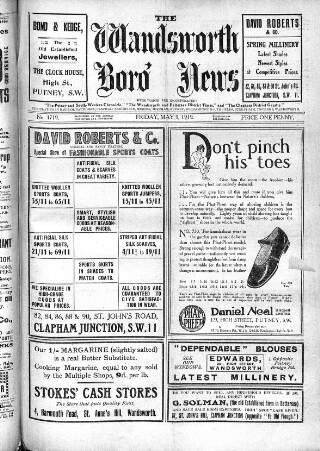 cover page of Wandsworth Borough News published on May 9, 1919