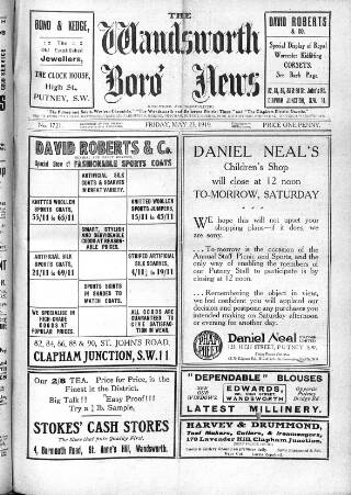 cover page of Wandsworth Borough News published on May 23, 1919