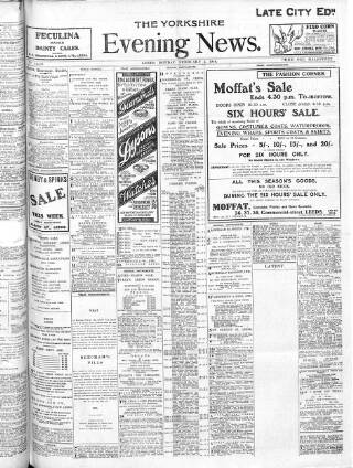 cover page of Yorkshire Evening News published on February 2, 1914