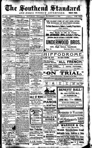 cover page of Southend Standard and Essex Weekly Advertiser published on November 2, 1916