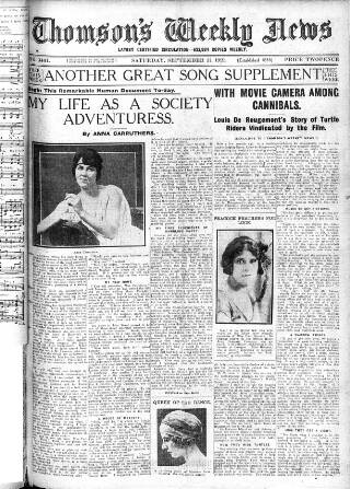 cover page of Thomson's Weekly News published on September 17, 1921