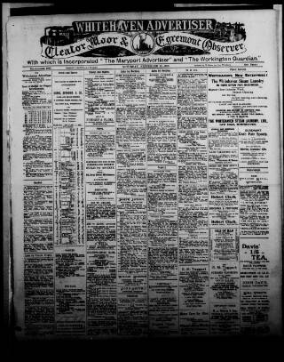 cover page of Whitehaven Advertiser and Cleator Moor and Egremont Observer published on September 17, 1910