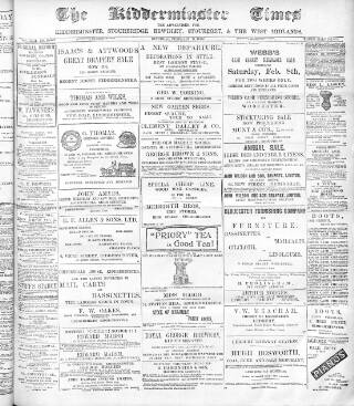 cover page of Kidderminster Times and Advertiser for Bewdley & Stourport published on February 8, 1902