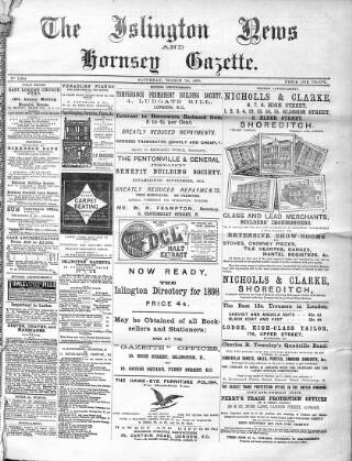 cover page of Islington News and Hornsey Gazette published on March 19, 1898
