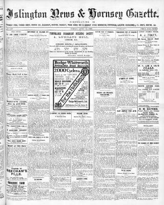 cover page of Islington News and Hornsey Gazette published on June 18, 1909