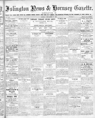cover page of Islington News and Hornsey Gazette published on September 17, 1909
