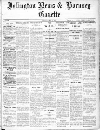 cover page of Islington News and Hornsey Gazette published on February 1, 1918