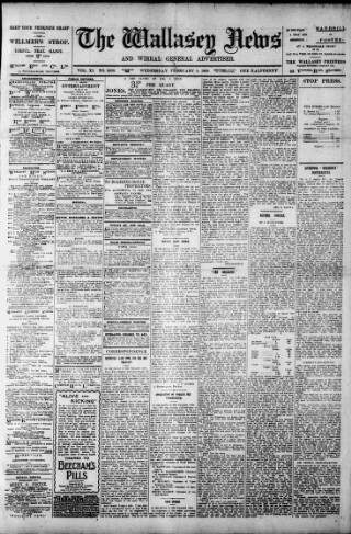cover page of Wallasey News and Wirral General Advertiser published on February 2, 1910