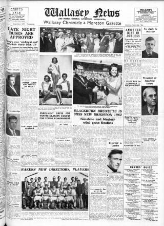 cover page of Wallasey News and Wirral General Advertiser published on August 25, 1962