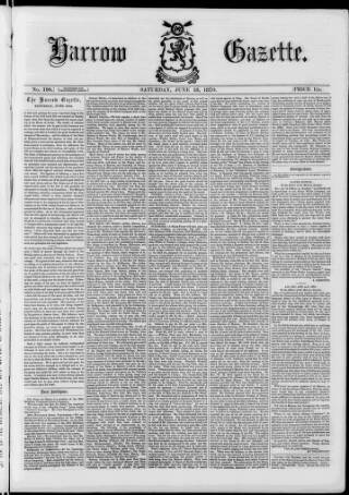 cover page of Harrow Gazette published on June 18, 1870
