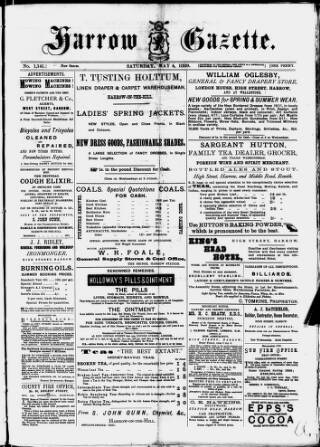 cover page of Harrow Gazette published on May 4, 1889