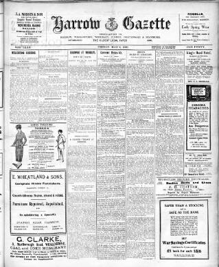 cover page of Harrow Gazette published on May 2, 1919