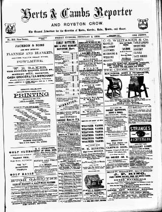 cover page of Herts & Cambs Reporter & Royston Crow published on February 2, 1894