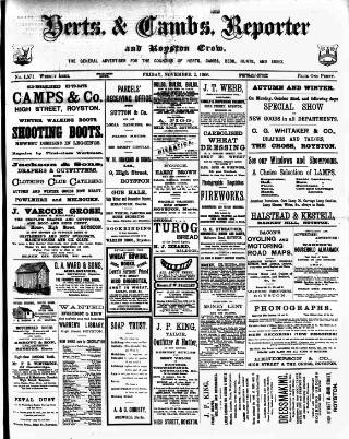 cover page of Herts & Cambs Reporter & Royston Crow published on November 2, 1906