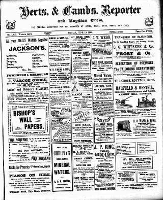 cover page of Herts & Cambs Reporter & Royston Crow published on June 18, 1909