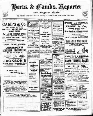 cover page of Herts & Cambs Reporter & Royston Crow published on June 18, 1915