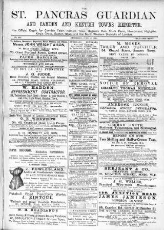 cover page of St. Pancras Guardian and Camden and Kentish Towns Reporter published on June 18, 1881
