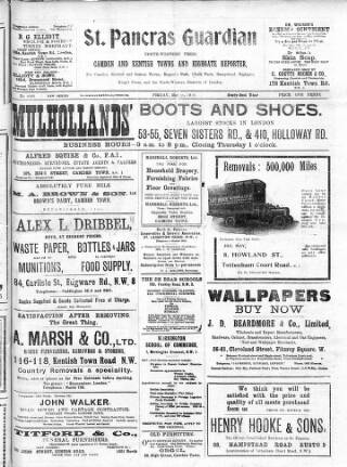 cover page of St. Pancras Guardian and Camden and Kentish Towns Reporter published on May 31, 1918