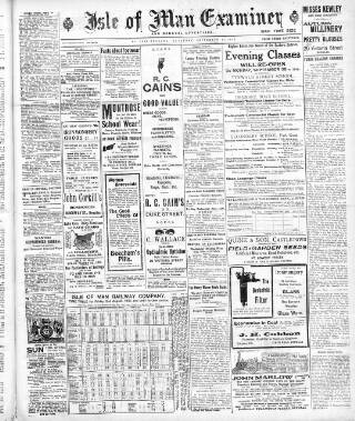 cover page of Isle of Man Examiner published on September 21, 1918