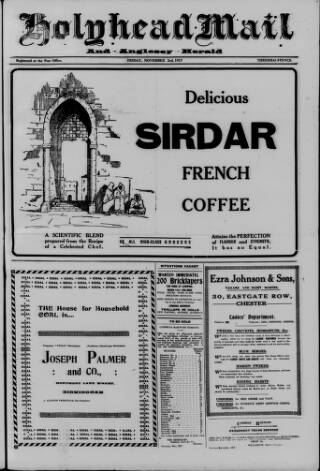 cover page of Holyhead Mail and Anglesey Herald published on November 2, 1917