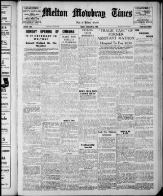 cover page of Melton Mowbray Times and Vale of Belvoir Gazette published on February 2, 1940