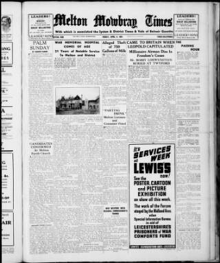 cover page of Melton Mowbray Times and Vale of Belvoir Gazette published on April 4, 1941