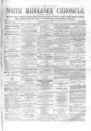 cover page of North Middlesex Chronicle published on April 4, 1874