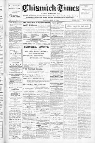 cover page of Chiswick Times published on June 18, 1909