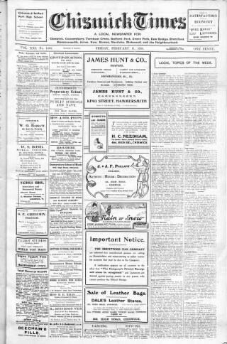 cover page of Chiswick Times published on February 11, 1916