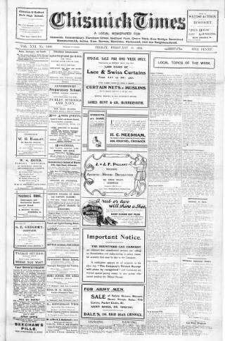 cover page of Chiswick Times published on February 18, 1916
