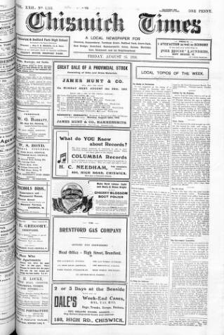 cover page of Chiswick Times published on August 25, 1916