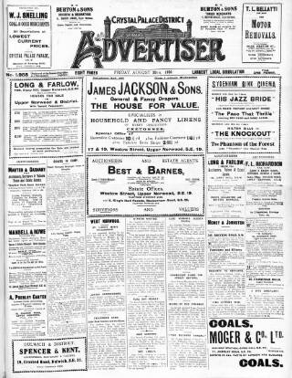cover page of Crystal Palace District Times & Advertiser published on August 20, 1926