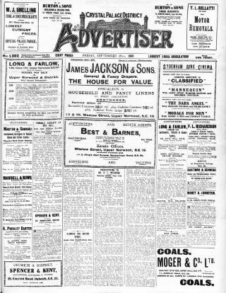 cover page of Crystal Palace District Times & Advertiser published on September 17, 1926