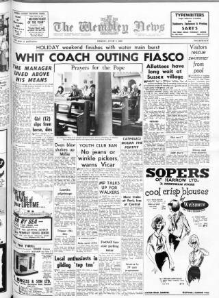 cover page of Wembley News published on June 7, 1963