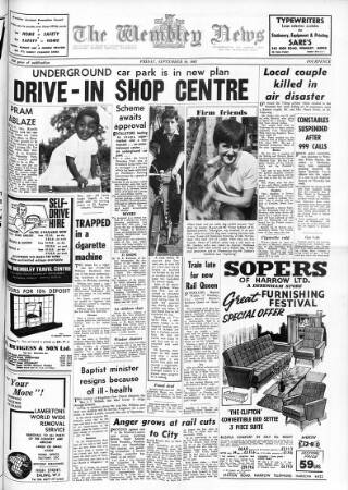 cover page of Wembley News published on September 20, 1963