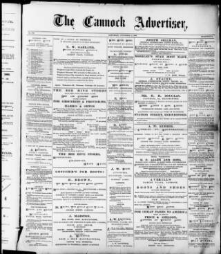 cover page of Cannock Advertiser published on November 2, 1889