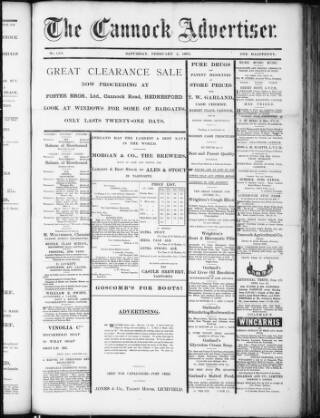 cover page of Cannock Advertiser published on February 2, 1901