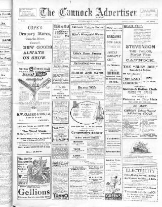 cover page of Cannock Advertiser published on August 11, 1923