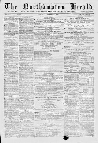 cover page of Northampton Herald published on November 2, 1872