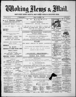 cover page of Woking News & Mail published on November 2, 1900