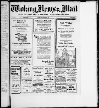 cover page of Woking News & Mail published on September 29, 1916