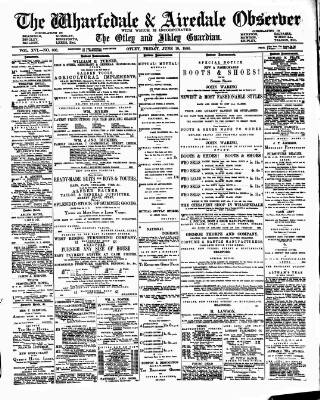 cover page of Wharfedale & Airedale Observer published on June 18, 1886