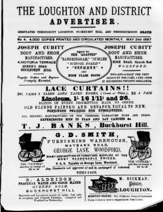 cover page of Loughton and District Advertiser published on May 2, 1887
