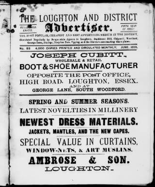 cover page of Loughton and District Advertiser published on June 1, 1891