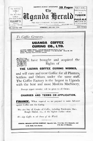 cover page of Uganda Herald published on June 24, 1936