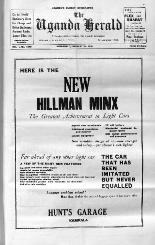 cover page of Uganda Herald published on February 28, 1940